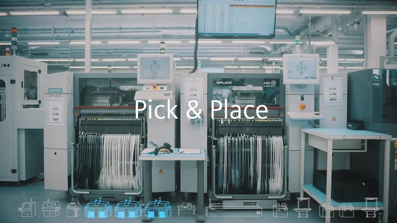 SPI machine labeled "Solder Paste Inspection (SPI)" with control panel and monitor displaying PCB inspection data