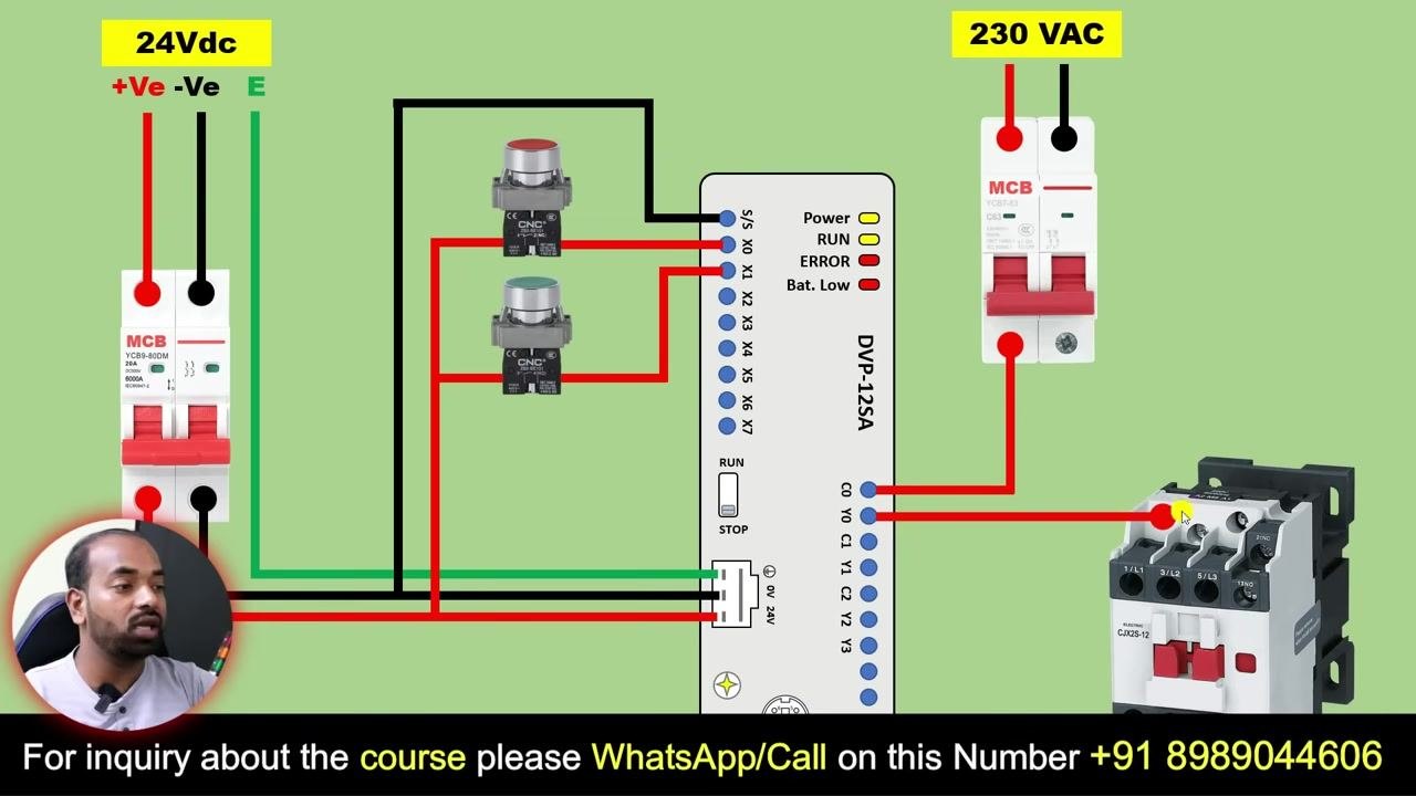 Neutral wire from the 230 VAC MCB connected to terminal A2 of the contactor, completing the output wiring.