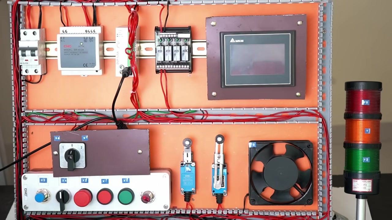 Overview of the electrical panel showing all components and wiring, in preparation for wiring and programming.