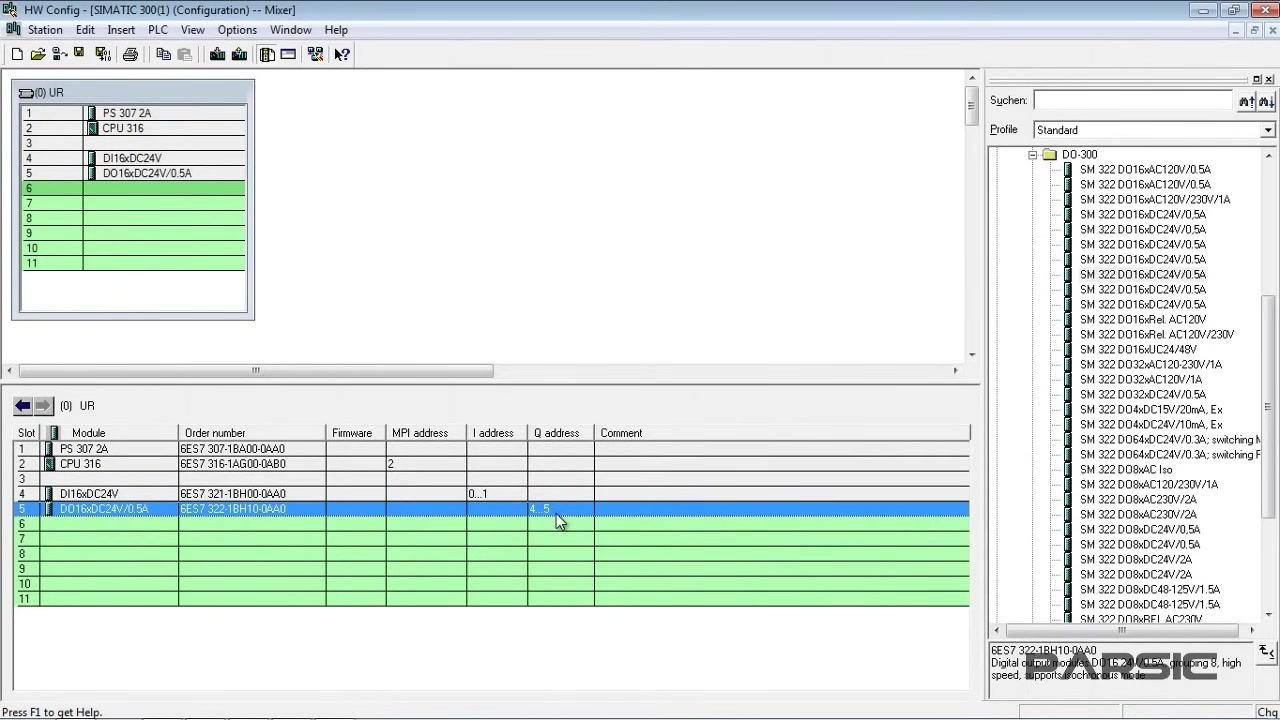 HW Config window showing the rack layout and module table with DI16xDC24V and DO16xDC24V/0.5A modules, ready for simulation