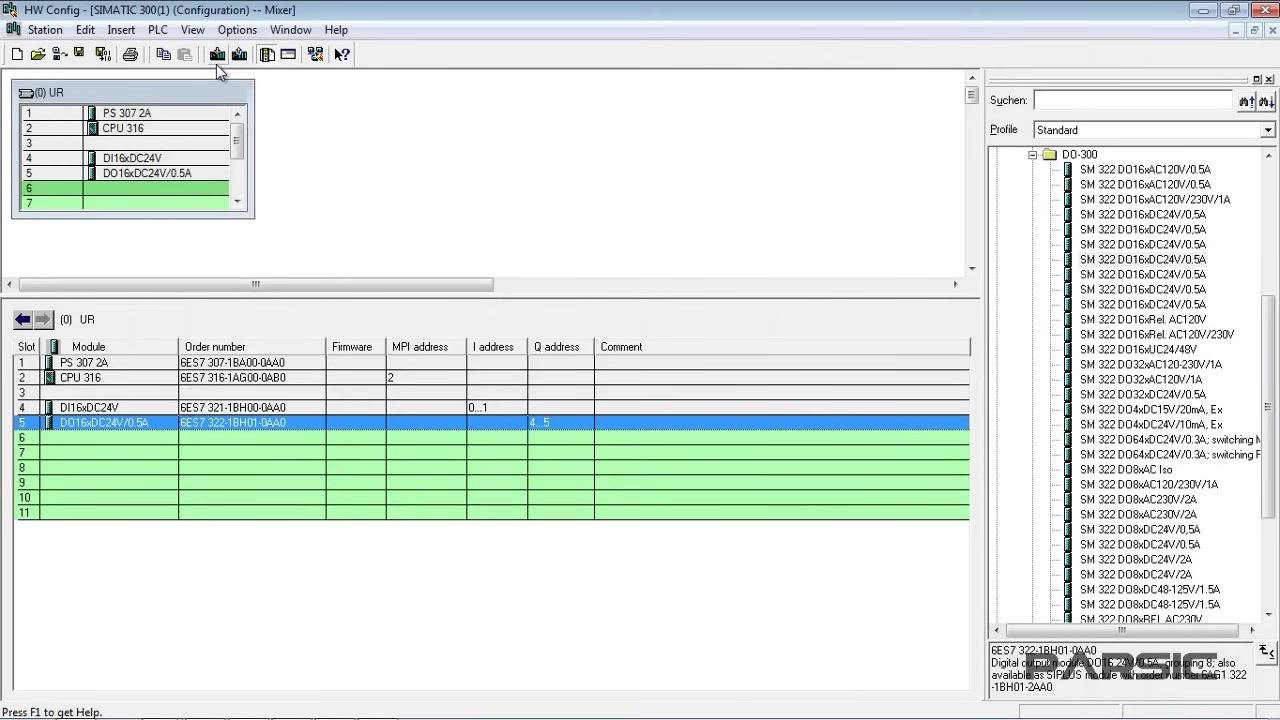 HW Config window with the cursor on the Download icon, ready to transfer the configuration