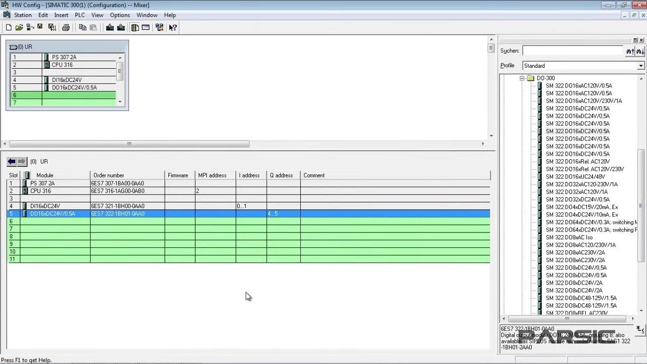 Project tree showing the CPU 316 subgroup under SIMATIC 300(1)