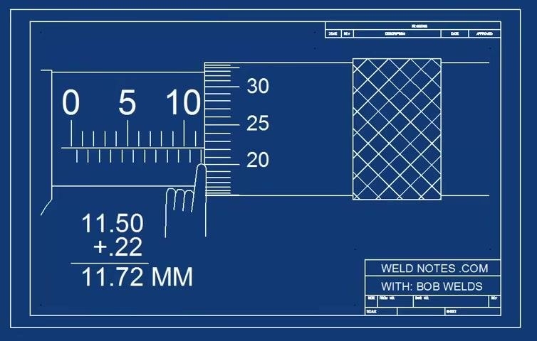 Micrometer diagram showing barrel at 11.5 mm, thimble at 22, and calculation breakdown