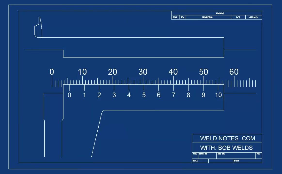 Close-up diagram of the vernier and main scales showing the vernier marks and their alignment