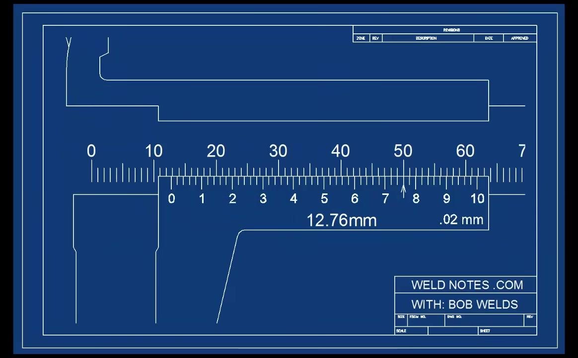 Zoomed-in vernier scale focused on the 40–50 range, with large numbers 4 through 8 visible