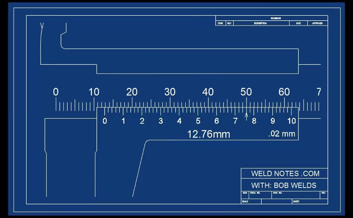 Full caliper scale, answer 12.76mm, branding, lesson conclusion