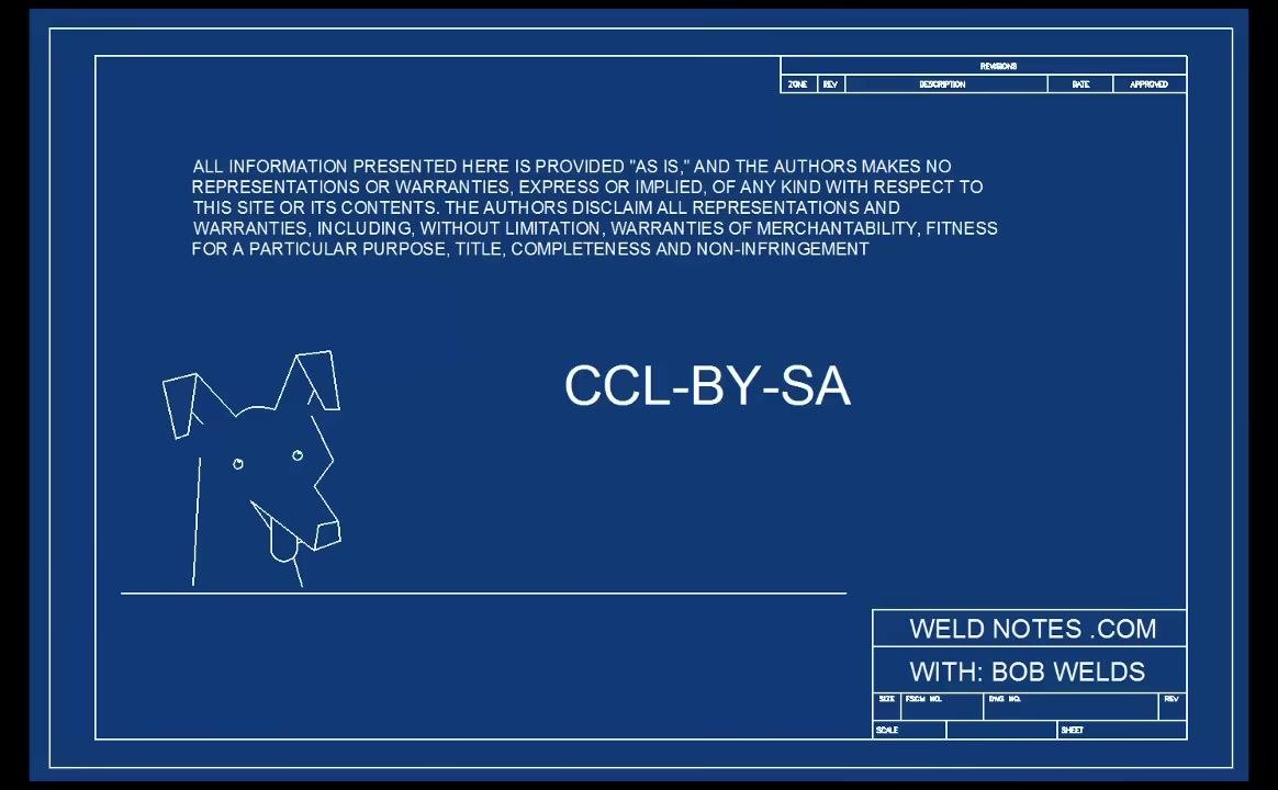 Same blueprint-style end screen, CCL-BY-SA, disclaimer, dog drawing, branding