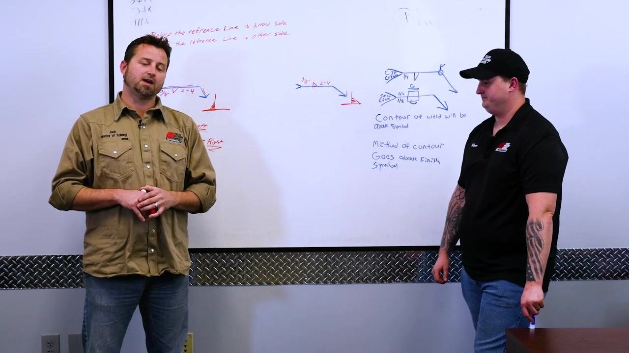 Instructors concluding the lesson, standing at the whiteboard.