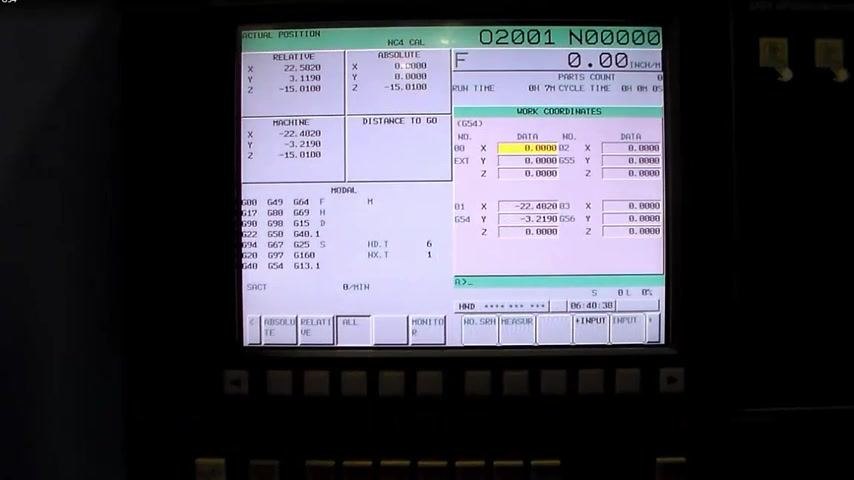 CNC control screen showing all EXT (machine zero) values at zero, confirming correct setup