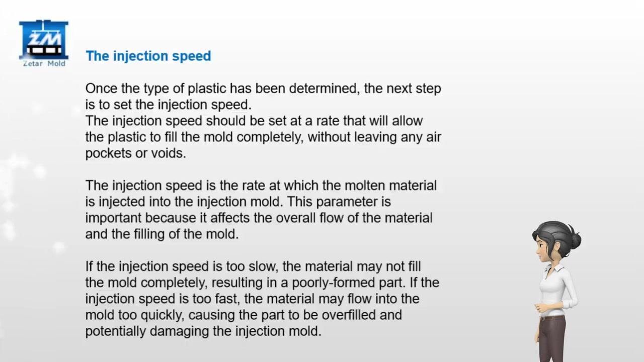 Slide explaining the importance of determining the type of plastic, with details on melting point, viscosity, and flow rate.