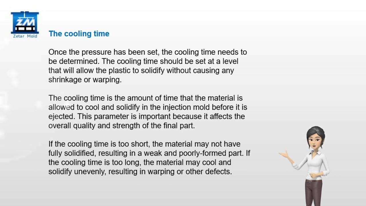 Slide titled "The cooling time" explaining its definition, importance, and the consequences of incorrect cooling time.