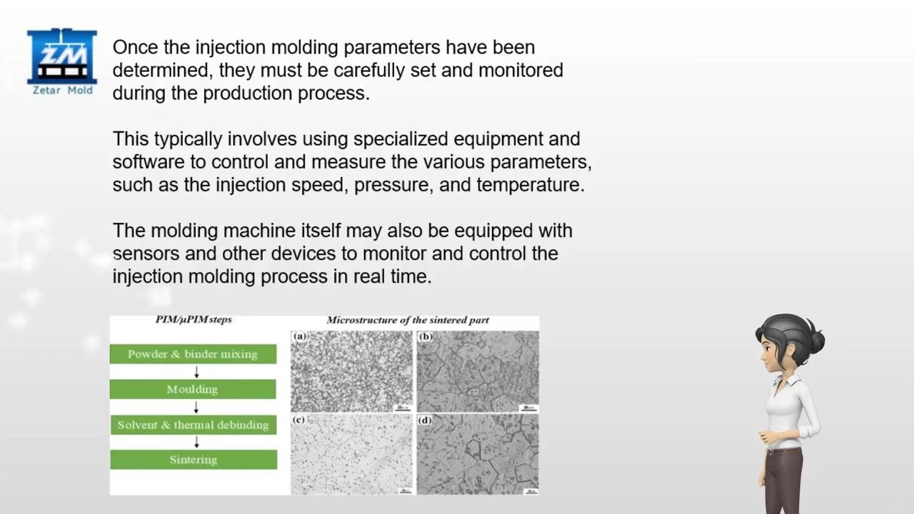 Slide showing instructions to set and monitor parameters, with a diagram of process steps and microstructure images.