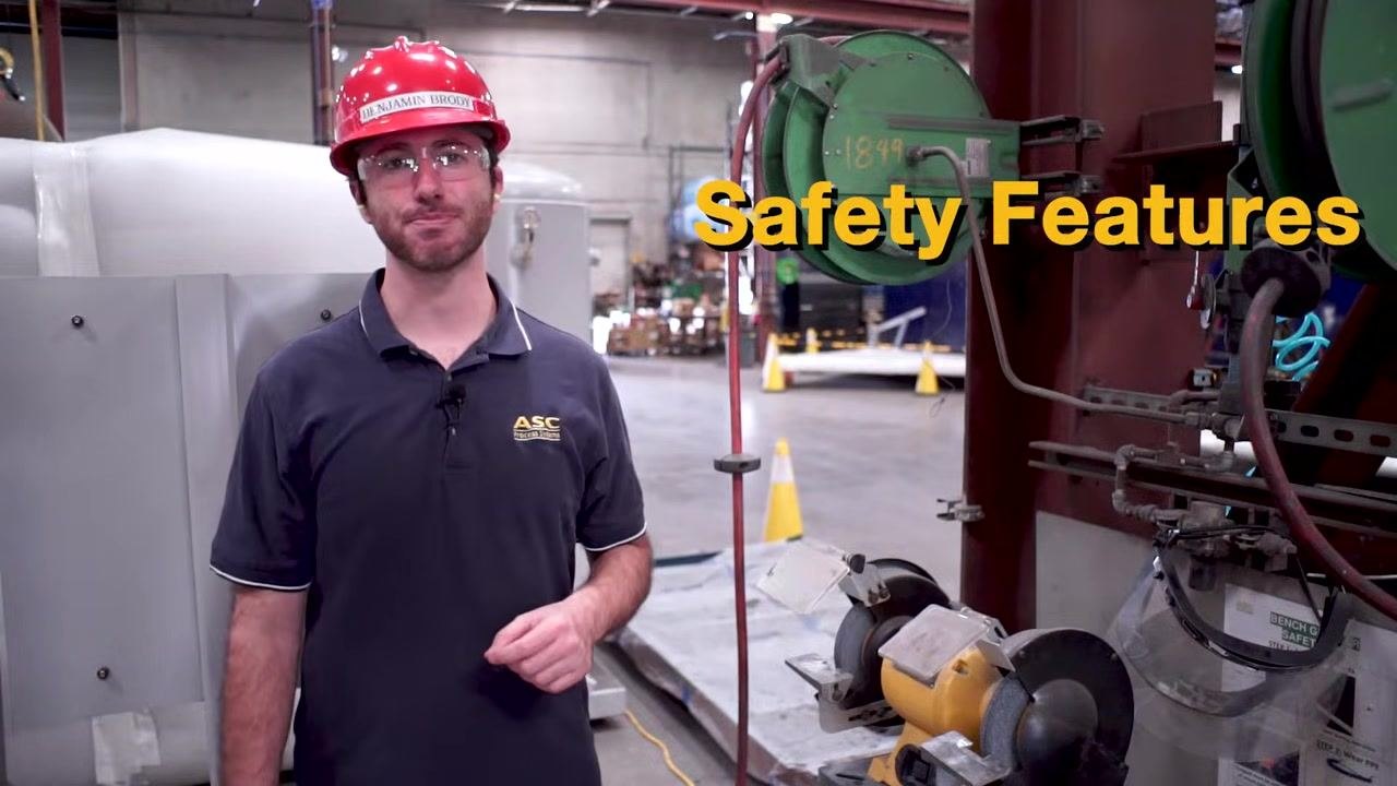 A bench grinder with on-screen text reading "1/8'' Gap," illustrating the correct work rest adjustment.