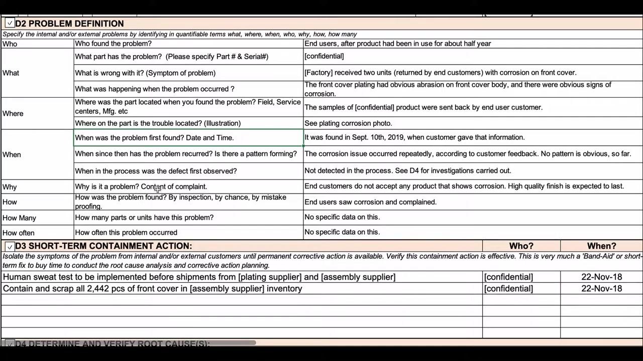 Screen capture reviewing the "how found," "how many," and "how often" data as part of the first-level analysis before containment.
