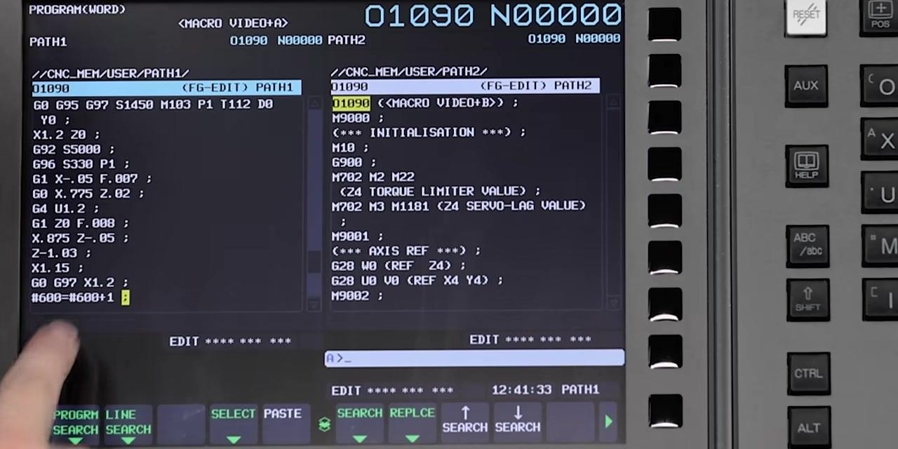 CNC program editor showing the line "#600=#600+1 ;" added at the end of the tool path section