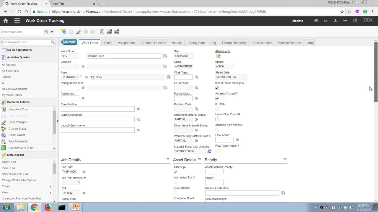 The Maximo Work Order Tracking screen with the Find Work Order search field highlighted, ready for input. No work orders are currently listed in the results.