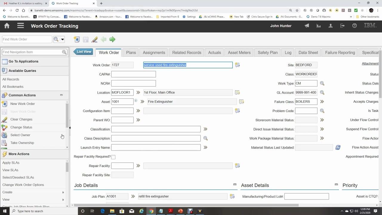 Work Order Tracking screen showing a completed work order, ready for final review and save