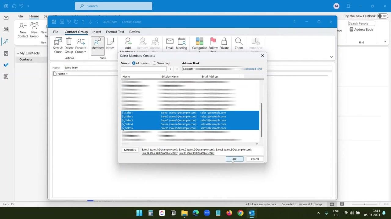 Outlook new email window with "sales" typed in the To field and Sales Team suggested