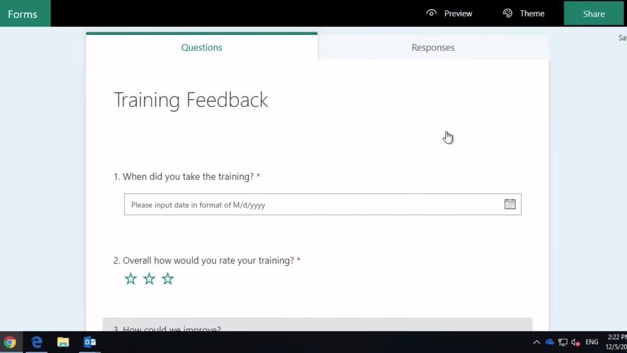 Form overview showing all questions in their current order