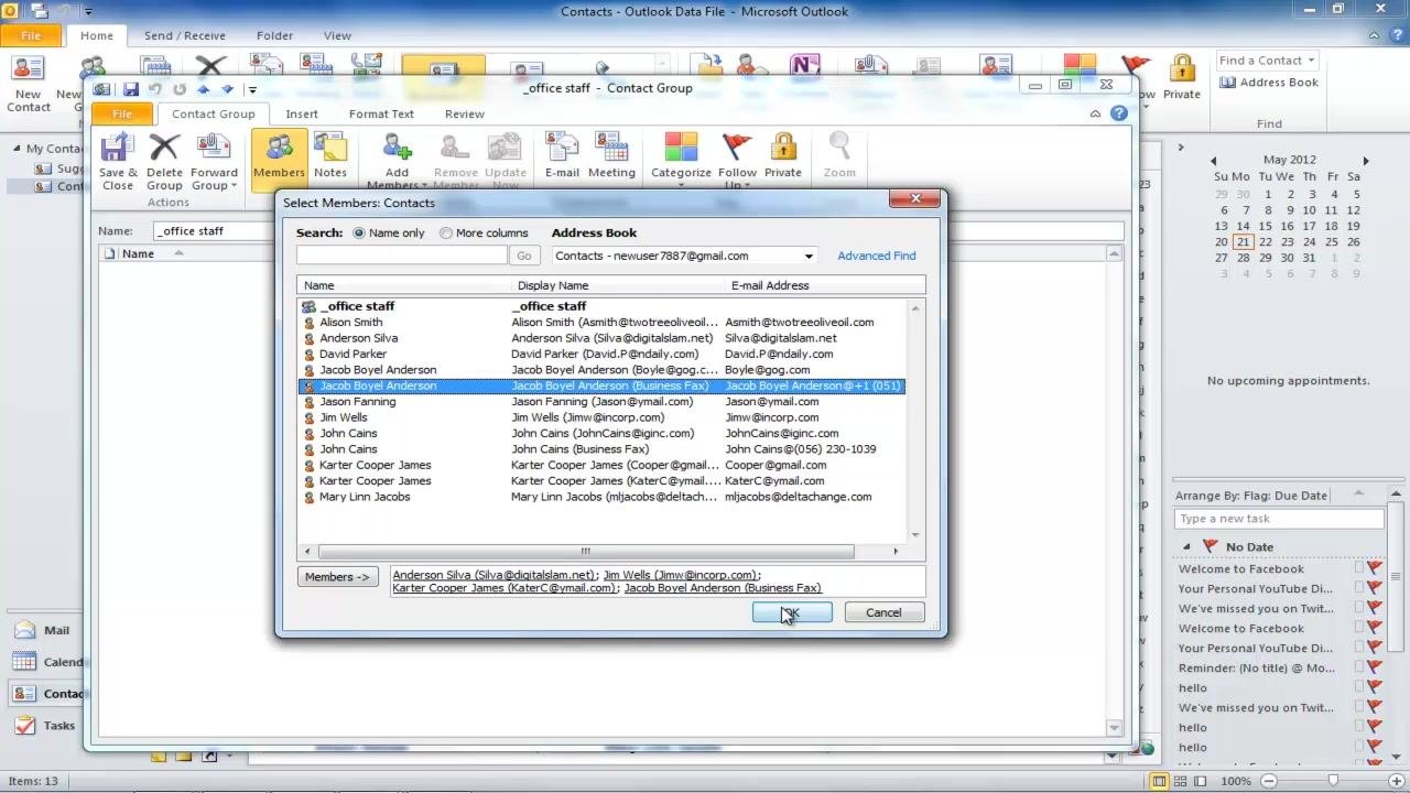 Right-click context menu on the "_office staff" group, showing the Create > E-mail option highlighted.