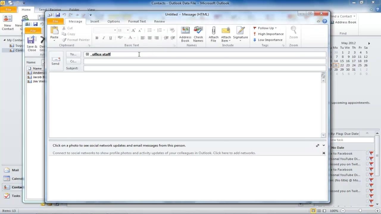 New email window with "_office staff" filled in the To field, ready to compose a message.