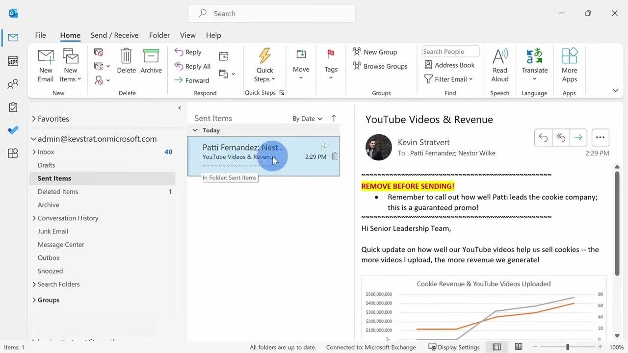 The Actions dropdown menu is open in the ribbon, with "Recall This Message..." highlighted. A tooltip explains that message recall can delete or replace copies of the message in recipient inboxes if it has not been read.
