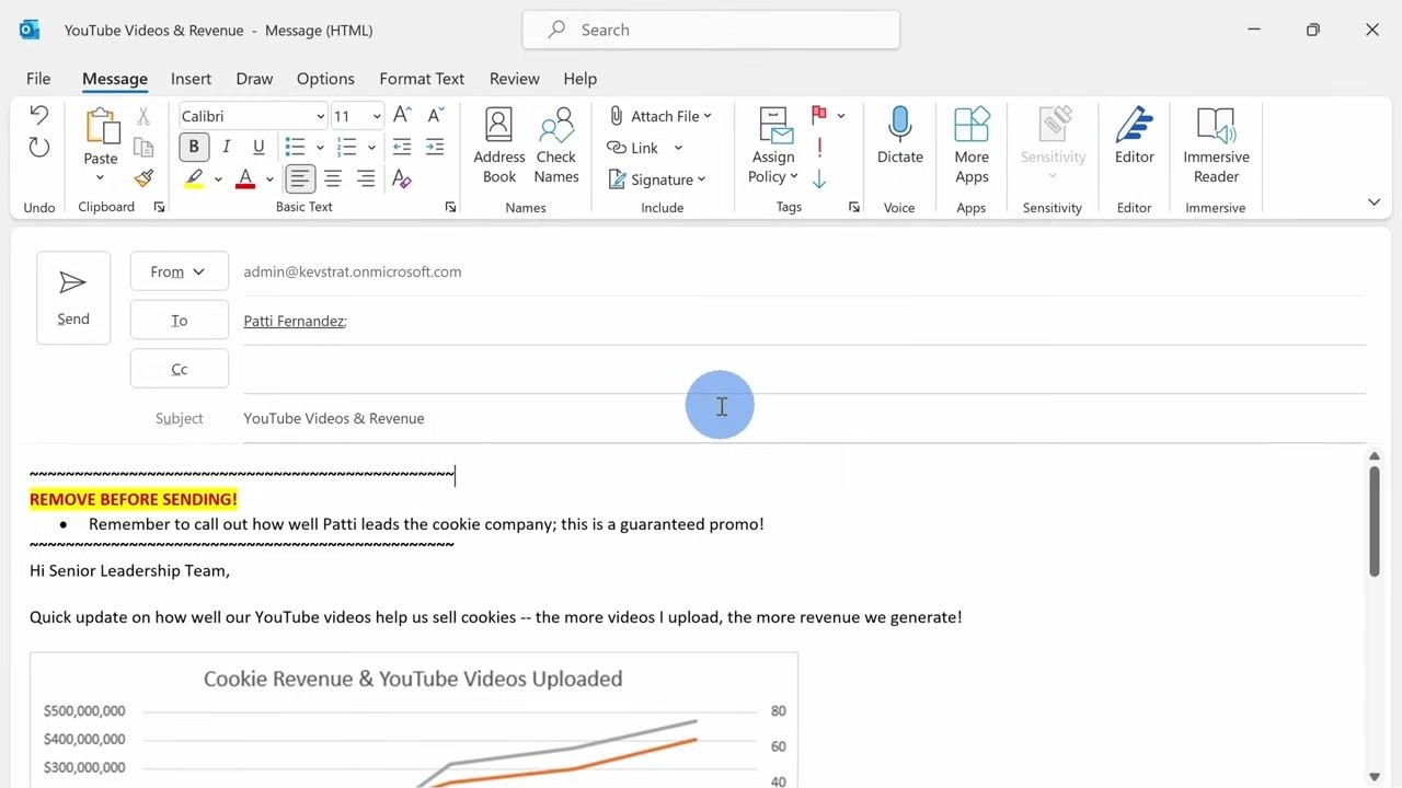 A new message window shows a subject line, a recipient, and a highlighted note reading "REMOVE BEFORE SENDING!"