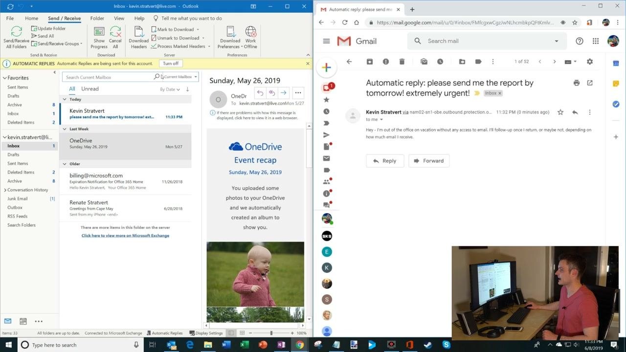 Outlook on the web with the Quick Settings pane open and the search box ready for input.
