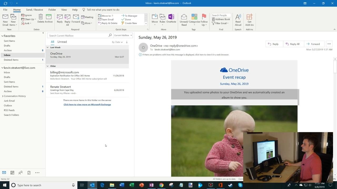 The Outlook inbox is open, ready for the user to click the File tab.