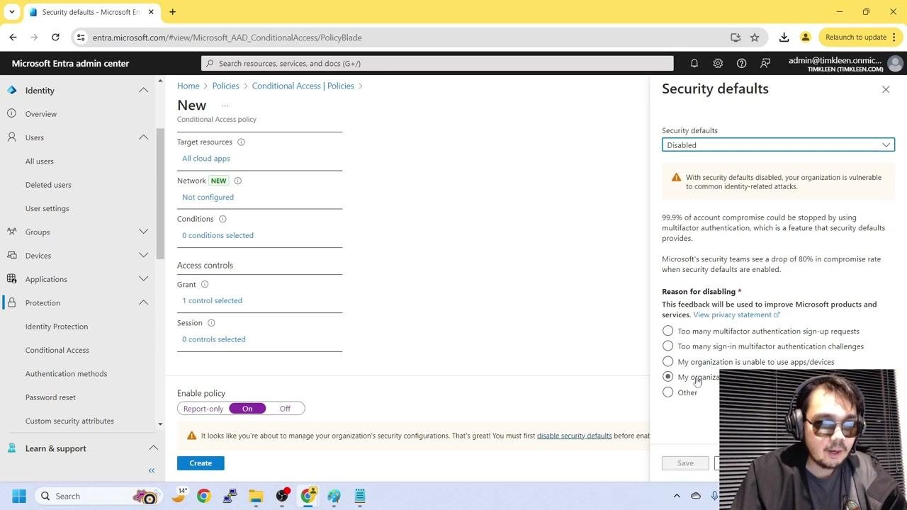 Enable policy section with "On" selected, indicating the policy will be enforced