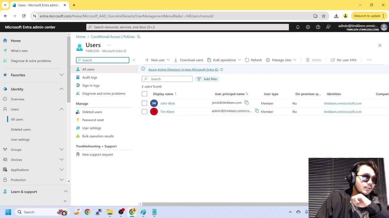 Microsoft 365 home page after login, showing the welcome message and app options
