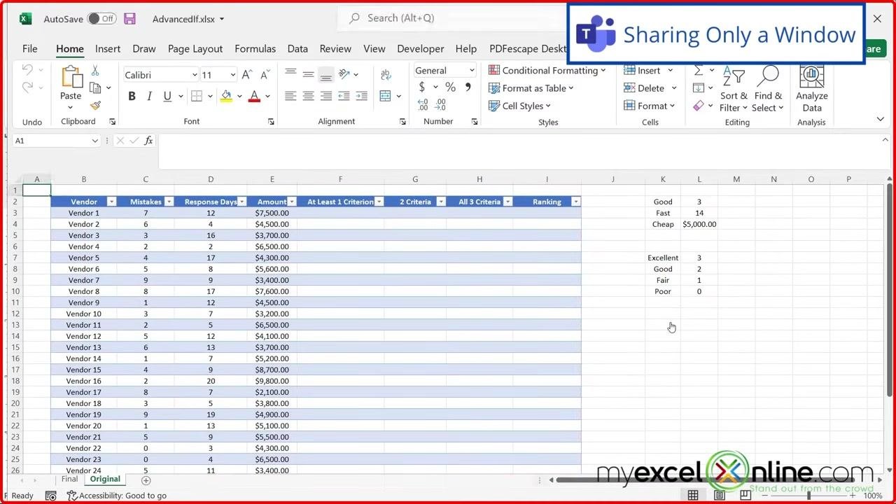 The Teams meeting window with the Share content panel open, highlighting the Window sharing option.