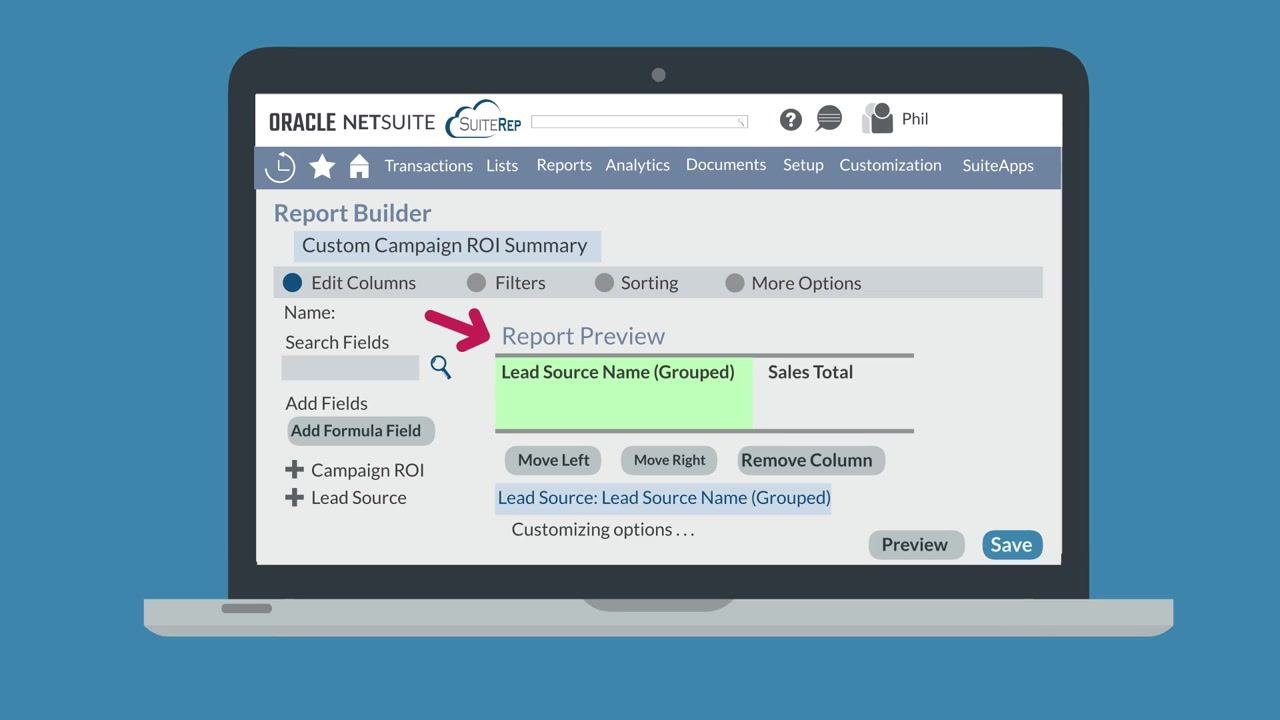 Report Builder with the Search Fields bar highlighted