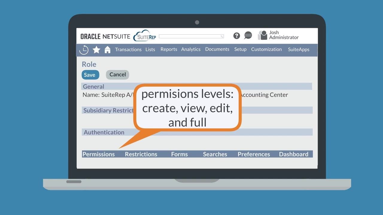 NetSuite role customization screen with the Authentication section circled