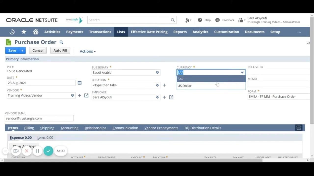 Currency dropdown showing SAR and US Dollar options