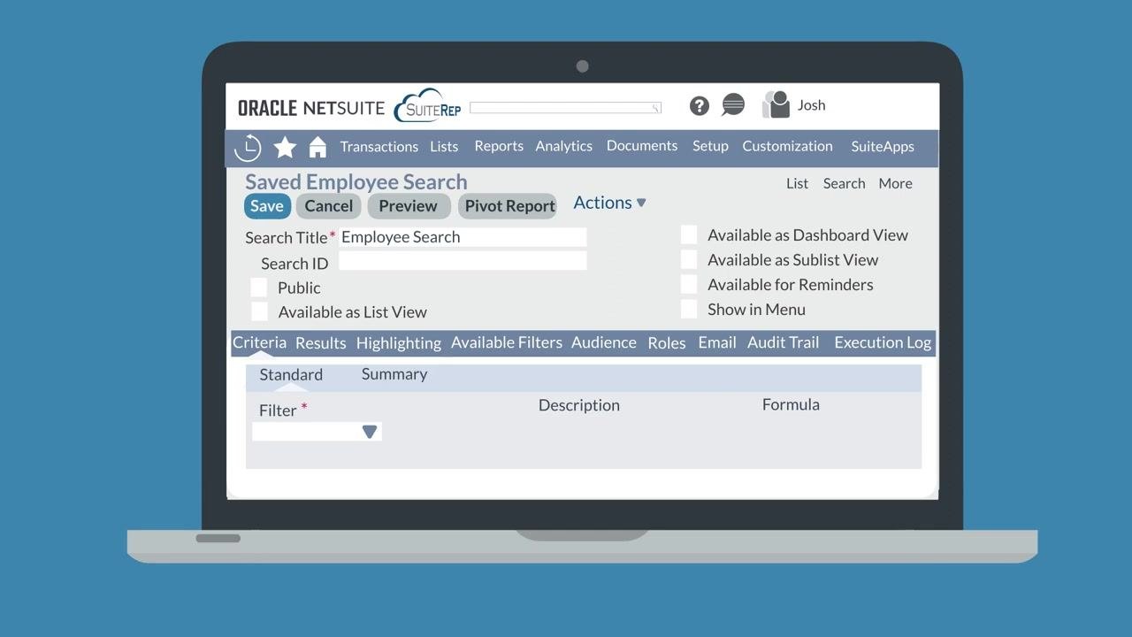 Saved Employee Search screen with the Criteria and Results subtabs visible