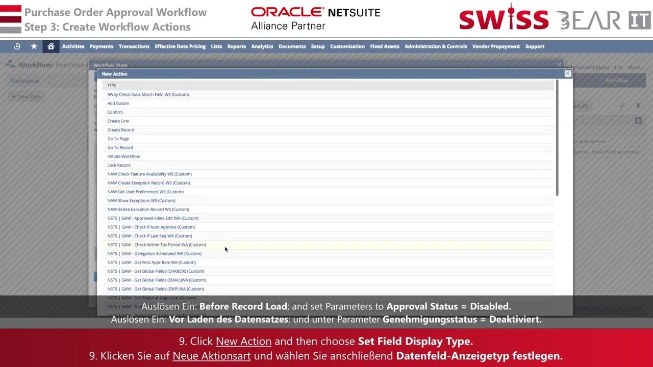 Workflow Action window with the Approval Status field selected and the Display Type dropdown visible.