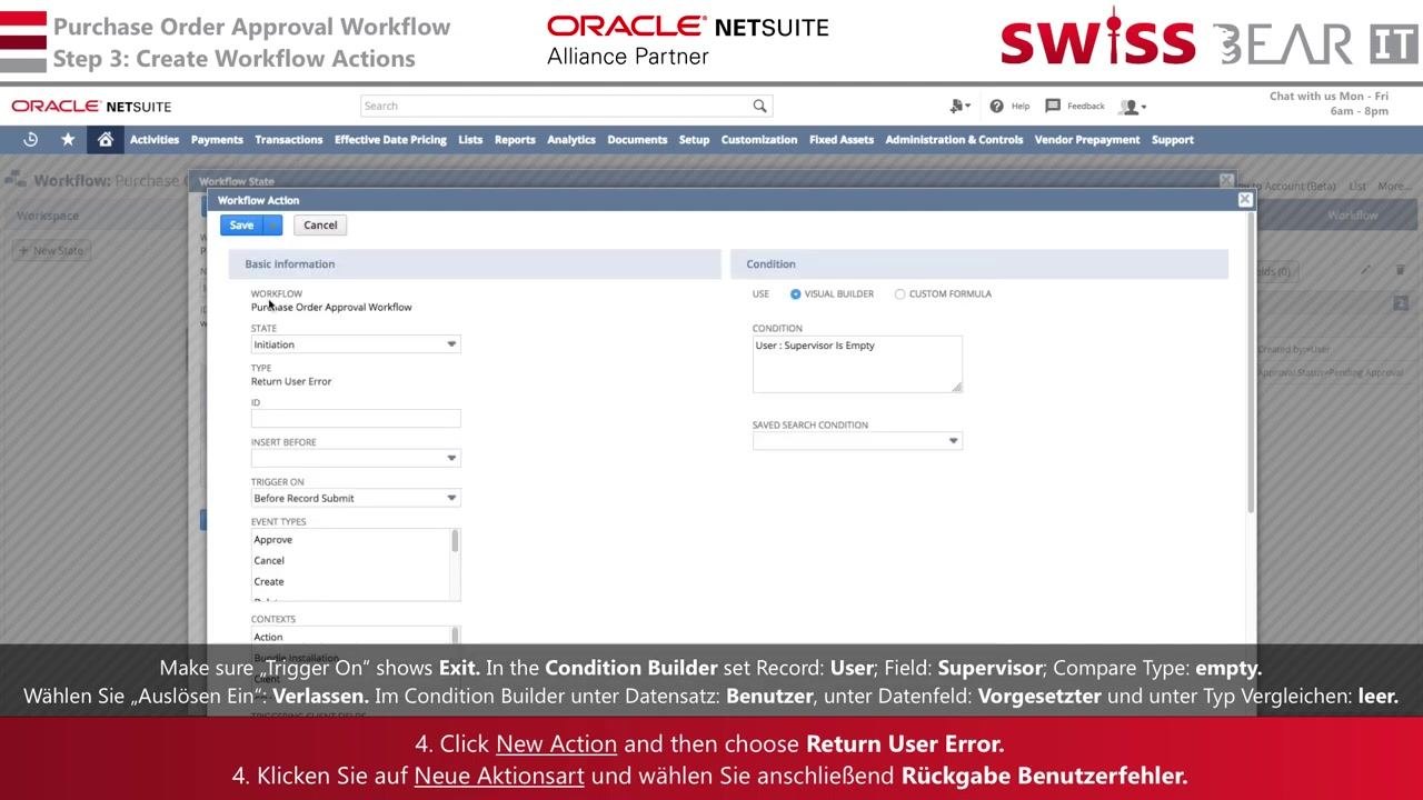 Workflow Action window with the Trigger On dropdown expanded, showing Entry and Exit options.