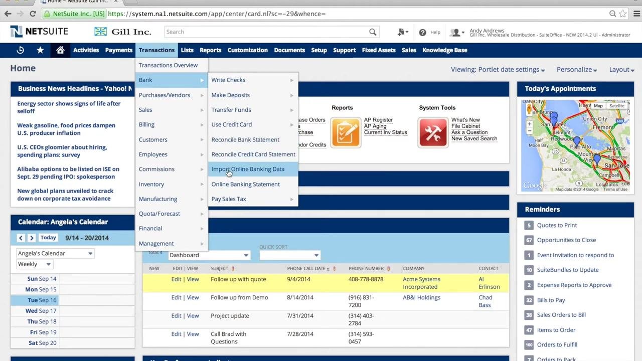 File browser open to the Downloads folder with the quickenExport.QFX file selected for upload to NetSuite