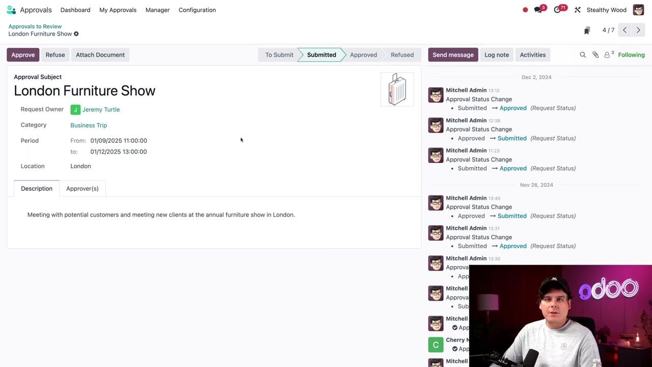Approvals to Review list showing all requests awaiting approval with details