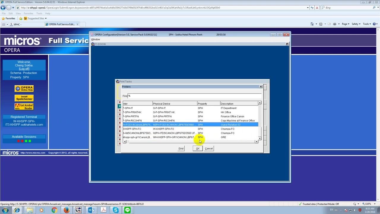 Printers selection dialog with a printer selected and the cursor over the OK button.