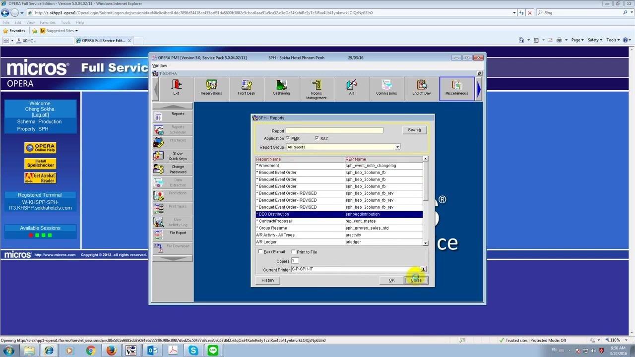 Reports window with the Close button highlighted, ready to be clicked.