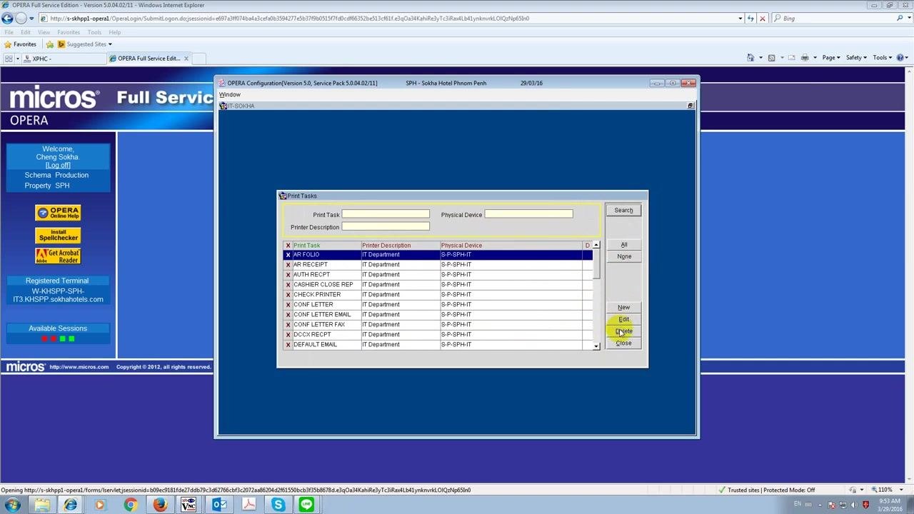 Print Tasks window with the cursor over the Edit button, ready to modify a print task.