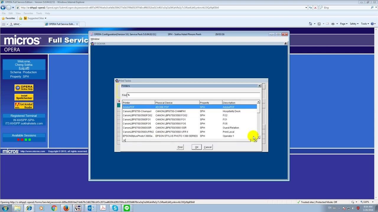 Printers selection dialog with the cursor over the scrollbar, showing multiple printer options.