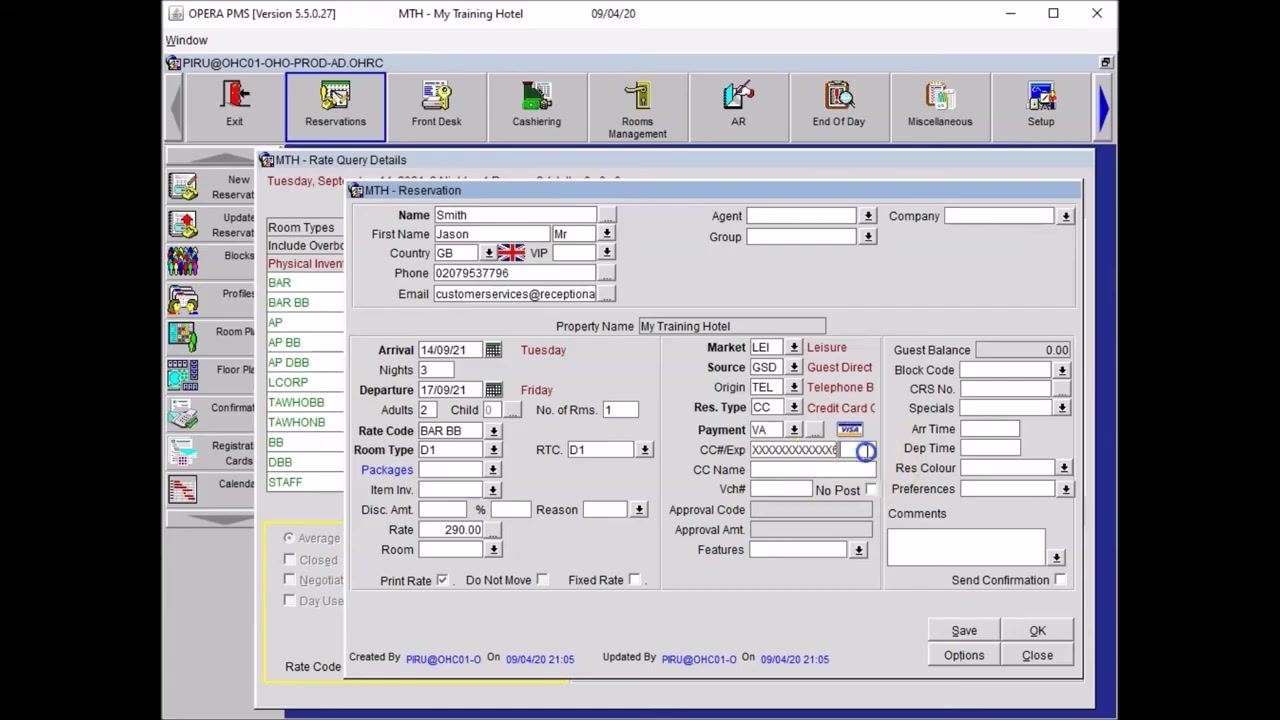 Reservation form with a credit card number being entered and the system recognizing and displaying the VISA icon