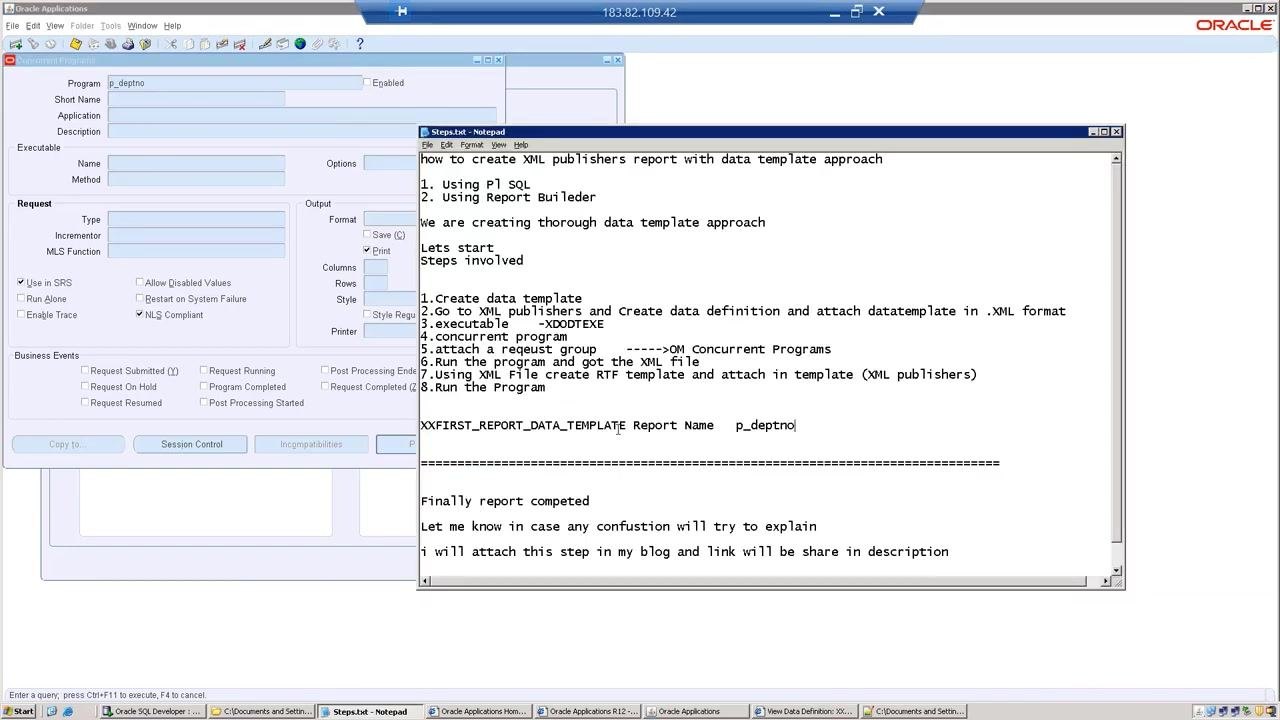 Text editor showing the XML data template with the XML declaration and root element highlighted