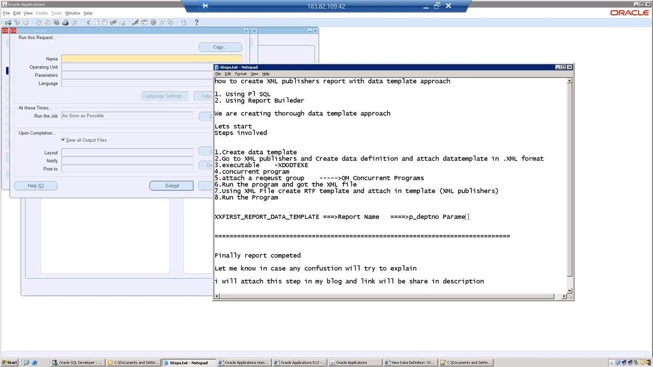 Find Requests window with completed requests and the XML output shown in a browser