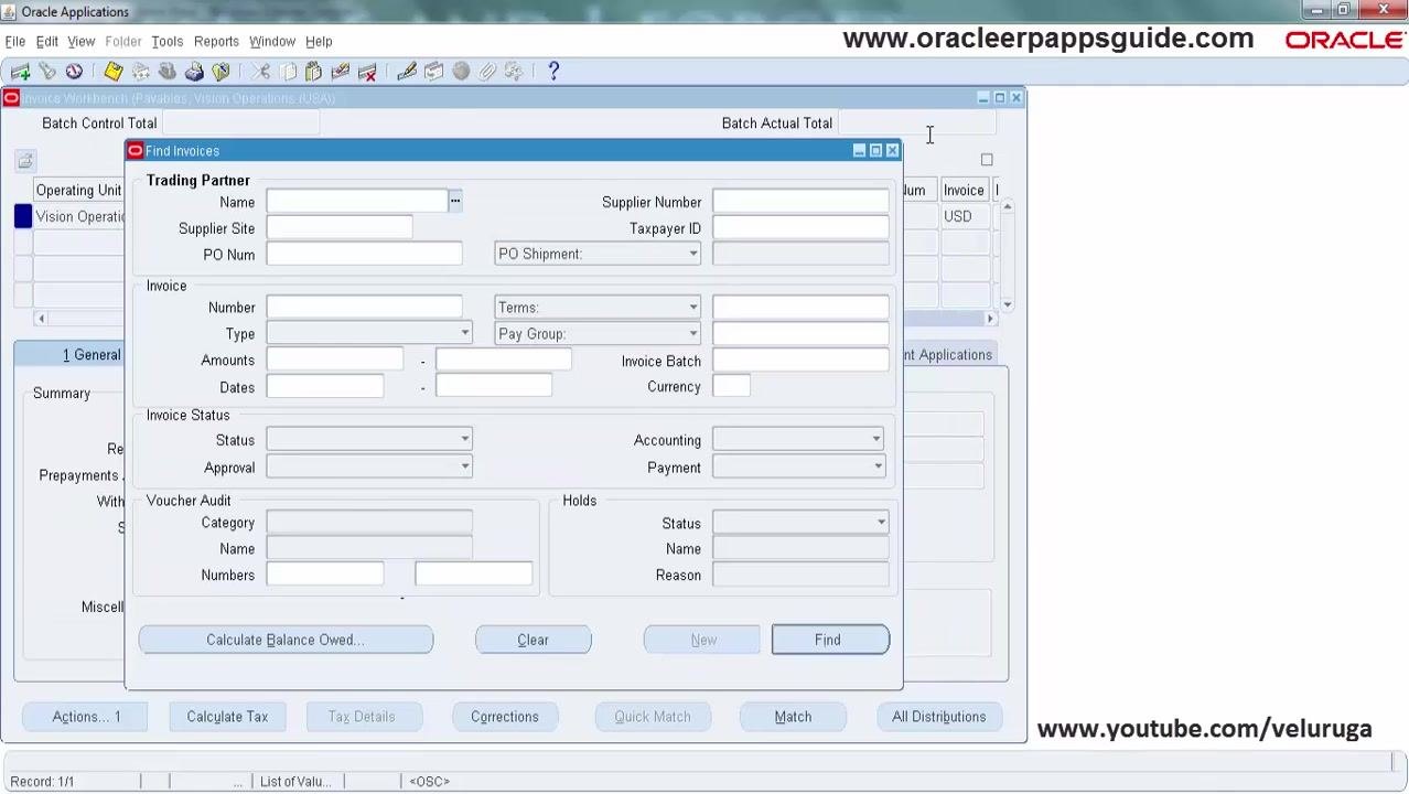 Responsibilities window listing various responsibilities and security groups in Oracle Applications.