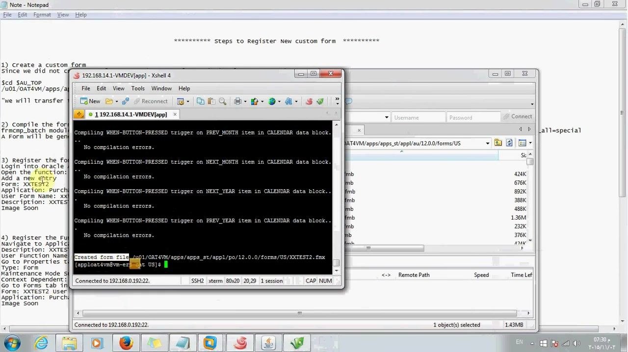 Terminal window showing the message "Created form file" confirming successful compilation of the custom form.