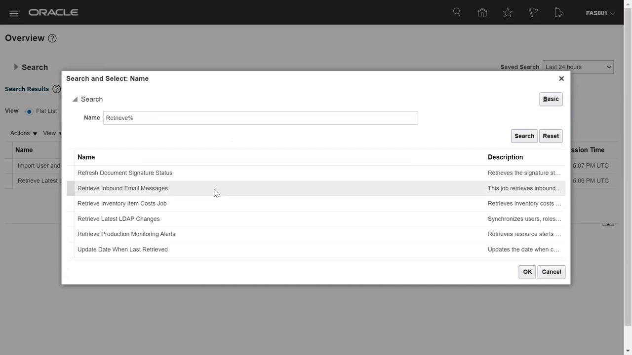 Search and Select dialog with the Retrieve Latest LDAP Changes job highlighted